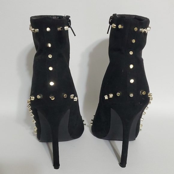 Liliana Black Gold Tone Studded Heeled Boots Women's Booties Size 8 - Picture 3 of 8